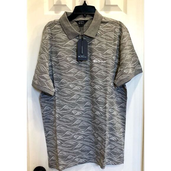 BEN SHERMAN - NWT - M Sz M - Wave Print Polo Shirt in Tonal Wave/Grey Heather - Picture 12 of 16